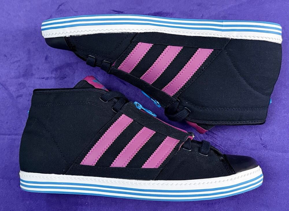 ADIDAS Basketball Hi Tops Hard Court FUCHSIA Stripe Sneakers Womens Shoes Sz 9.5